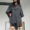 Grey Premium Knitted Wool Blend Poncho - Elegant Thickened Drape Shawl & Cape Cardigan Coat