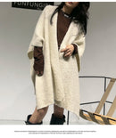 Beige Premium Knitted Wool Blend Poncho - Elegant Thickened Drape Shawl & Cape Cardigan Coat