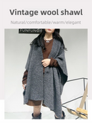 Beige Premium Knitted Wool Blend Poncho - Elegant Thickened Drape Shawl & Cape Cardigan Coat