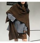 Brown Premium Knitted Wool Blend Poncho - Elegant Thickened Drape Shawl & Cape Cardigan Coat