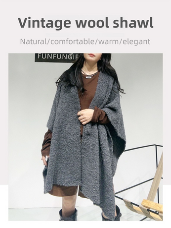 Brown Premium Knitted Wool Blend Poncho - Elegant Thickened Drape Shawl & Cape Cardigan Coat