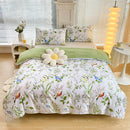 4-Piece Elegant Green Bouquet Printed Soft-Touch Brushed Bedding Set for 1.8M Bed: 200 x 230 CM Duvet Cover, 180 x 200 (+25) CM Deep Pocket Fitted Sheet & 2PC 50 x 75 CM Pillowcases