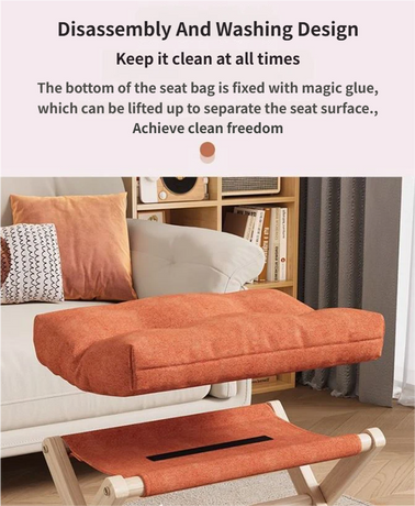Orange Foldable Ottoman & Padded Footstool with Velcro Stability & Spare Cusion - Cotton Linen Portable Office Leg Rest & Entryway Shoe Stool