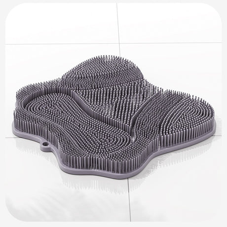 Grey 3D Butterfly Silicone Bath Massage Mat with Suction Cup & Dual-Zone Massage Bristles - Exfoliating Back Scrubber & Foot Deep Cleaner