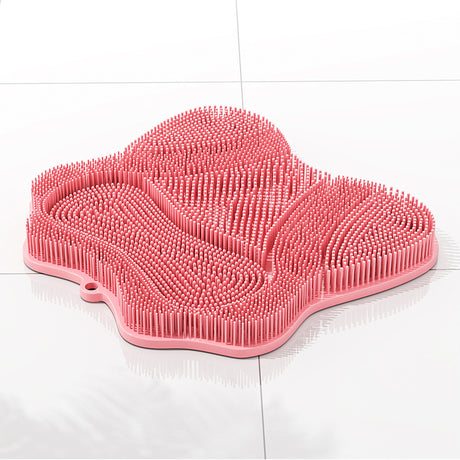 Pink 3D Butterfly Silicone Bath Massage Mat with Suction Cup & Dual-Zone Massage Bristles - Exfoliating Back Scrubber & Foot Deep Cleaner