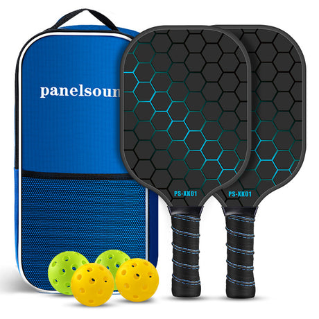 Black and Blue Lightweight Fiberglass Pickleball Paddle Set - 2 High-Rebound Rackets with PU Comfort Grip, 4 Balls and Carry Bag for Outdoor Play