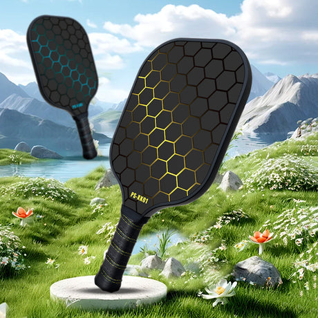 Black and Blue Fiberglass Pickleball Paddle - 220g Lightweight Racket with Breathable PU Comfort Grip and Oversized Sweet Spot for Outdoor Play