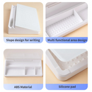 White Slanted Glass Memo Board & Desktop Organizer with 2 Markers & Residue-Free Eraser - Computer Keyboard Stand Dry Erase Notepad