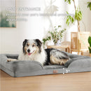 Grey Waterproof Egg-Crate Foam Therapeutic Pet Sofa Bed and Fleece Lounge (M Size 74 x 53 x 17 CM) - Low Entry, High Bolster Support & Zipper Removable Cover