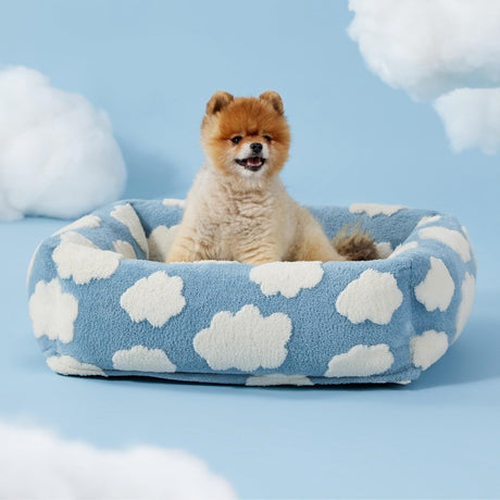 63x53x17 CM Cute Square Plush Pet Bed with Removable Cover & 5 Bolsters Support - Blue Sky and White Clouds Machine Washable Calming Dog & Cat Sofa