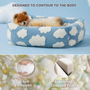 91x68x20 CM Cute Square Plush Pet Bed with Removable Cover & 5 Bolsters Support - Green Daisies Machine Washable Calming Dog & Cat Sofa