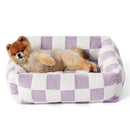 50x48x15 CM Cute Square Plush Pet Bed with Removable Cover & 5 Bolsters Support - Purple Plaid Machine Washable Calming Dog & Cat Sofa