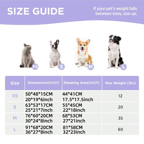 50x48x15 CM Cute Square Plush Pet Bed with Removable Cover & 5 Bolsters Support - Purple Plaid Machine Washable Calming Dog & Cat Sofa