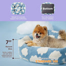 91x68x20 CM Cute Square Plush Pet Bed with Removable Cover & 5 Bolsters Support - Brown Plaid Machine Washable Calming Dog & Cat Sofa
