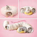 White Cute Foldable Cat Tunnel Bed with Dual-Zipper Detachable & Connectable Design - 2-in-1 Versatile Circular Doughnut Nest & S-Curve Play Center, Easy Fold-Away Storage (85x85x26CM)