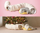 Green Cute Foldable Cat Tunnel Bed with Dual-Zipper Detachable & Connectable Design - 2-in-1 Versatile Circular Doughnut Nest & S-Curve Play Center, Easy Fold-Away Storage (85x85x26CM)
