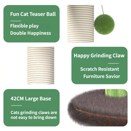 Large Multi-Functional Cat Tree & Activity Tower - All-in-One 70CM Tall Sisal Scratching Post, 31CM Diameter Plush Condo and Interactive Wobbling Feeder