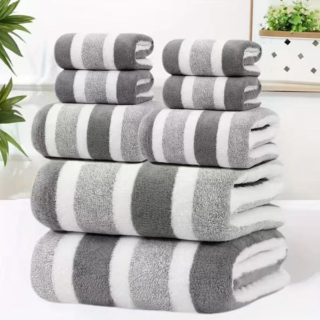 8-Piece Grey Luxury Coral Fleece Towel & Bath Sheet Set - Ultra-Soft High-Density Absorbent Towels Complete Bundle