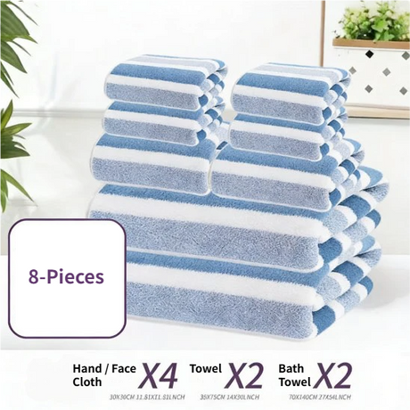 8-Piece Grey Luxury Coral Fleece Towel & Bath Sheet Set - Ultra-Soft High-Density Absorbent Towels Complete Bundle