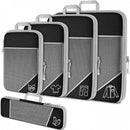 Black Waterproof Travel Compression Packing Cube Set of 5 Sizes with Carry Handles - 50% Space Saving Breathable Nylon Luggage Organizer