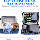 Black Waterproof Travel Compression Packing Cube Set of 5 Sizes with Carry Handles - 50% Space Saving Breathable Nylon Luggage Organizer
