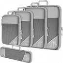 Grey Waterproof Travel Compression Packing Cube Set of 5 Sizes with Carry Handles - 50% Space Saving Breathable Nylon Luggage Organizer
