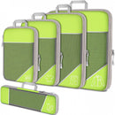 Green Waterproof Travel Compression Packing Cube Set of 5 Sizes with Carry Handles - 50% Space Saving Breathable Nylon Luggage Organizer