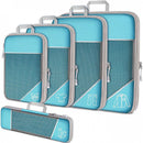 Blue Waterproof Travel Compression Packing Cube Set of 5 Sizes with Carry Handles - 50% Space Saving Breathable Nylon Luggage Organizer