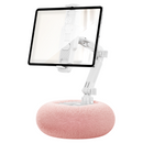 2-in-1 Pink Soft Plush Pillow Base & Tablet Holder - 3-Axis 180° Rotation, Height Adjustable and Telescopic Clamp Stand, Relieve Arm Fatigue and Neck Strain