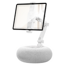 2-in-1 White Soft Plush Pillow Base & Tablet Holder - 3-Axis 180° Rotation, Height Adjustable and Telescopic Clamp Stand, Relieve Arm Fatigue and Neck Strain