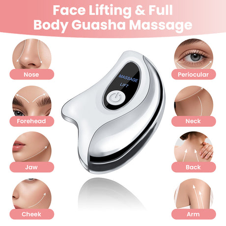 Portable Smart LCD Electric Gua Sha Face Massager - 45°C Constant Hot Compresss & Dual Mode Vibration Facial Lifting Beauty Device