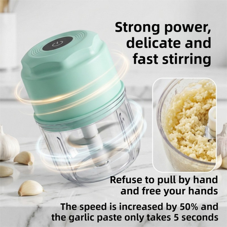 Green Cordless Electric Mini Food Chopper with 316 Stainless Steel Blades - Portable 300ml Garlic Crusher & Meat Grinder, One-Touch Operation