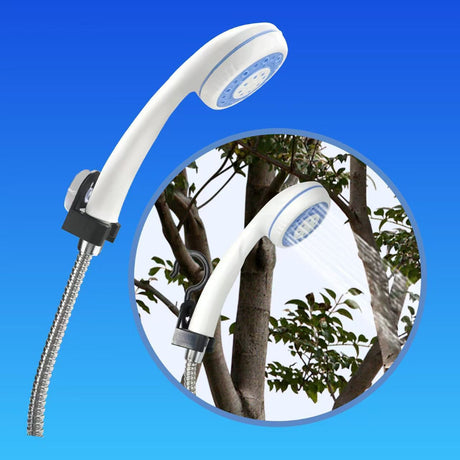 White Portable Outdoor Electric Shower Pump with 3-Mode Spray and 1.5m Flexible Hose - USB Rechargeable Handheld Shower Set for Camping, Hiking & Pet Washing