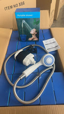White Portable Outdoor Electric Shower Pump with 3-Mode Spray and 1.5m Flexible Hose - USB Rechargeable Handheld Shower Set for Camping, Hiking & Pet Washing
