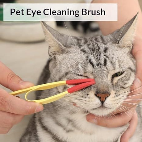 4-Pack Grey Pet Eye Cleaning Brushes with Precisice Tweezer - Silicone Soft-Tip Tear Stain & Eye Crust Cleaner, Safe for Dogs and Cats