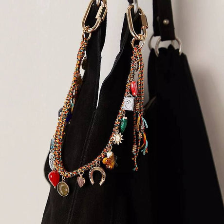 #4346 Bohemian Vintage Ceramic Keychain Bag Charm - Muti-Layered Handcrafted Lucky Ethnic Bag Styling Accessory & Mother's Day Gift