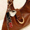 #4526 Bohemian Vintage Metal Keychain Lipstick Holder & Mirror - Handcrafted Lucky Ethnic Bag Charm & Mother's Day Gift