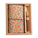 Mini Rose Retro A6 Travelers Leather Notebook & Wooden Pen Gift Box - Floral Botanical Loose-Leaf Journal with Bronze Charm, Kraft Paper and Lined Paper