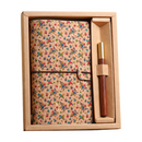 Forest Floral Retro A6 Travelers Leather Notebook & Wooden Pen Gift Box - Floral Botanical Loose-Leaf Journal with Bronze Charm, Kraft Paper and Lined Paper