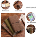 Calendula Retro A6 Travelers Leather Notebook & Wooden Pen Gift Box - Floral Botanical Loose-Leaf Journal with Bronze Charm, Kraft Paper and Lined Paper