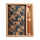 Cornflower Retro A6 Travelers Leather Notebook & Wooden Pen Gift Box - Floral Botanical Loose-Leaf Journal with Bronze Charm, Kraft Paper and Lined Paper