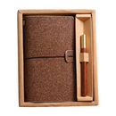 Shiny Brown Retro A6 Travelers Leather Notebook & Wooden Pen Gift Box - Floral Botanical Loose-Leaf Journal with Bronze Charm, Kraft Paper and Lined Paper