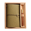 Shiny Green Retro A6 Travelers Leather Notebook & Wooden Pen Gift Box - Floral Botanical Loose-Leaf Journal with Bronze Charm, Kraft Paper and Lined Paper
