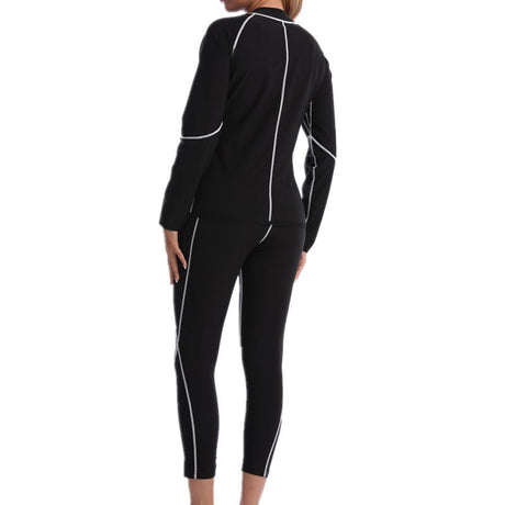 M Size Black and Blue Women's Workout Sauna Sweat Suit Set: Long Sleeve & Leggings - High Elasticity Compression Shapewear for Weight Loss & Yoga