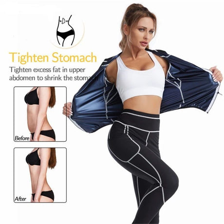 M Size Black and Silver Women's Workout Sauna Sweat Suit Set: Long Sleeve & Leggings - High Elasticity Compression Shapewear for Weight Loss & Yoga