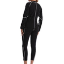 2XL Size Black and Silver Women's Workout Sauna Sweat Suit Set: Long Sleeve & Leggings - High Elasticity Compression Shapewear for Weight Loss & Yoga