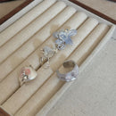 4PCS Vintage Camellia Handmade Enamel Stackable Wide Metal Rings A+B+C+D with Zirconia Accents - French Style Stackable Floral Band for Women
