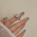 Vintage Camellia Handmade Enamel Wide Metal Ring A with Zirconia Accents - French Style Stackable Floral Band for Women