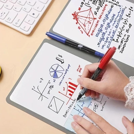 Dark Blue A4 PU Leather Whiteboard Notebook with 3-Color Pens, Eraser & Cloth - Reusable Eco-Friendly Desktop Memo Pad & Handheld Writing Tablet