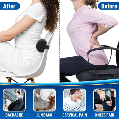 Black Portable McKenzie Method Ergonomic Lumbar Support Roll - Adjustable Memory Foam Cylinder Pillow with Breathable Cover